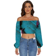 Plumage Long Sleeve Crinkled Weave Crop Top by nateshop