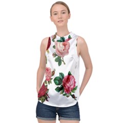 Roses-white High Neck Satin Top by nateshop