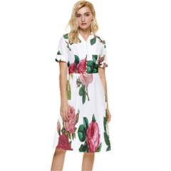 Roses-white Button Top Knee Length Dress by nateshop