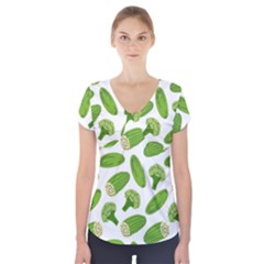 Vegetable Pattern With Composition Broccoli Short Sleeve Front Detail Top by pakminggu