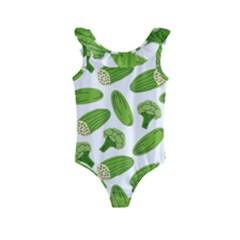 Vegetable Pattern With Composition Broccoli Kids  Frill Swimsuit by pakminggu