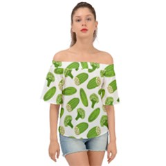 Vegetable Pattern With Composition Broccoli Off Shoulder Short Sleeve Top by pakminggu