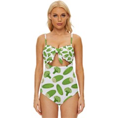 Vegetable Pattern With Composition Broccoli Knot Front One-piece Swimsuit by pakminggu