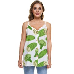 Vegetable Pattern With Composition Broccoli Casual Spaghetti Strap Chiffon Top by pakminggu