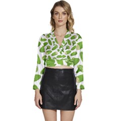 Vegetable Pattern With Composition Broccoli Long Sleeve Tie Back Satin Wrap Top by pakminggu