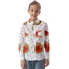 Seamless Background Pattern With Watermelon Slices Kids  Long Sleeve Shirt by pakminggu