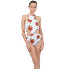 Seamless Background Pattern With Watermelon Slices Halter Side Cut Swimsuit by pakminggu