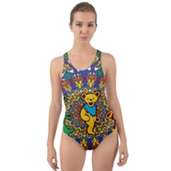 Dead Dancing Bears Grateful Dead Pattern Cut-out Back One Piece Swimsuit by Grandong