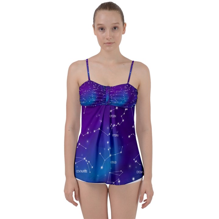 Realistic Night Sky With Constellations Babydoll Tankini Top