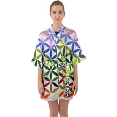 Mandala Rainbow Colorful Half Sleeve Satin Kimono  by Bedest