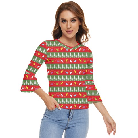 Christmas-papers-red-and-green Bell Sleeve Top by Bedest