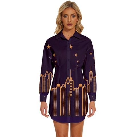 Skyscraper Town Urban Towers Womens Long Sleeve Shirt Dress by pakminggu