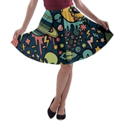 Alien Ocket Space Aesthetic Pattern A-line Skater Skirt by pakminggu