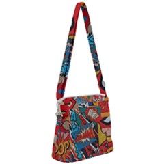 Comic Cartoon Pattern Zipper Messenger Bag by pakminggu