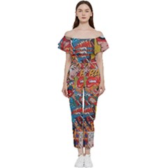 Comic Cartoon Pattern Bardot Ruffle Jumpsuit by pakminggu