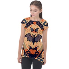 Bat Pattern Cap Sleeve High Low Top by Valentinaart