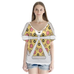 Pizza-slice-food-italian V-neck Flutter Sleeve Top by Cowasu