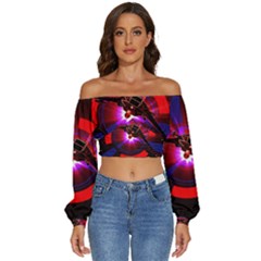 Science-fiction-cover-adventure Long Sleeve Crinkled Weave Crop Top by Cowasu