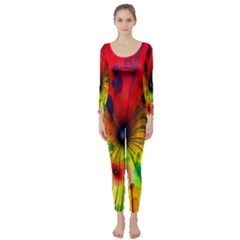 Color-background-structure-lines Long Sleeve Catsuit by Cowasu