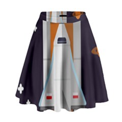 Rocket-space-universe-spaceship High Waist Skirt by Cowasu