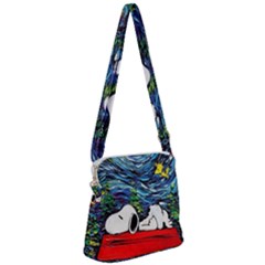 Dog Cartoon Vincent Van Gogh s Starry Night Parody Zipper Messenger Bag by Sarkoni