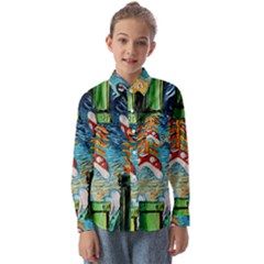 Game Starry Night Doctor Who Van Gogh Parody Kids  Long Sleeve Shirt by Sarkoni