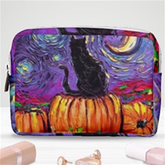 Halloween Art Starry Night Hallows Eve Black Cat Pumpkin Make Up Pouch (medium) by Sarkoni