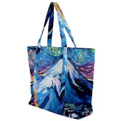 Mount Fuji Art Starry Night Van Gogh Zip Up Canvas Bag by Sarkoni