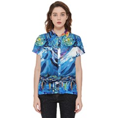 Mount Fuji Art Starry Night Van Gogh Short Sleeve Pocket Shirt by Sarkoni