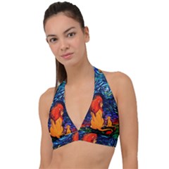 Lion Art Starry Night Van Gogh Halter Plunge Bikini Top by Sarkoni