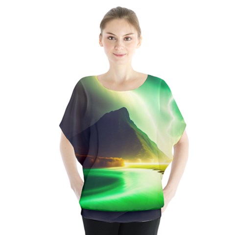 Aurora Lake Neon Colorful Batwing Chiffon Blouse by Bangk1t