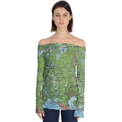 Map Earth World Russia Europe Off Shoulder Long Sleeve Top by Bangk1t