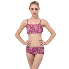 Flower Background Pattern Pink Layered Top Bikini Set by Ravend