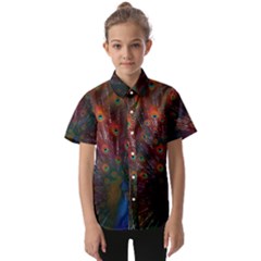 Peacock Feather Bird Kids  Short Sleeve Shirt by Bedest