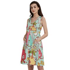 Summer Up Cute Doodle Sleeveless Dress With Pocket by Bedest