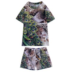 Japanese Painting Flower Peacock Kids  Swim T-shirt And Shorts Set by Bedest