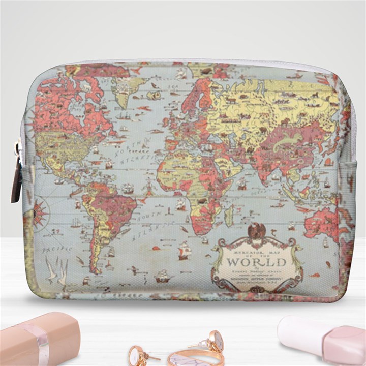 Vintage Old Antique World Map Make Up Pouch (Medium)