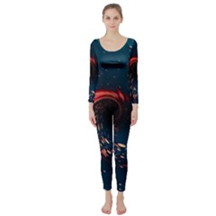 Fluid Swirl Spiral Twist Liquid Abstract Pattern Long Sleeve Catsuit by Ravend