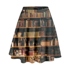 Books On Bookshelf Assorted Color Book Lot In Bookcase Library High Waist Skirt by Ravend