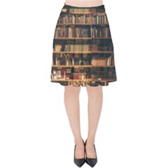 Books On Bookshelf Assorted Color Book Lot In Bookcase Library Velvet High Waist Skirt by Ravend