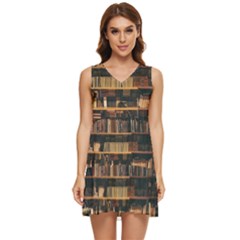 Books On Bookshelf Assorted Color Book Lot In Bookcase Library Tiered Sleeveless Mini Dress by Ravend