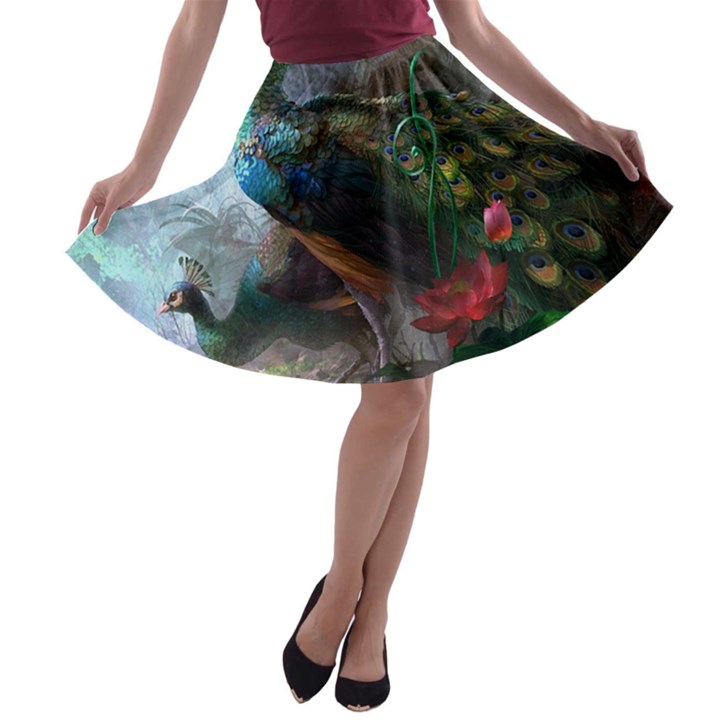 Peacock Art Painting A-line Skater Skirt