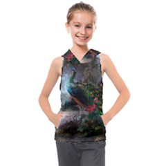 Peacock Art Painting Kids  Sleeveless Hoodie by Ndabl3x