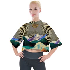 Surreal Art Psychadelic Mountain Mock Neck T-shirt by Ndabl3x