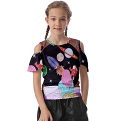 Girl Bed Space Planet Spaceship Kids  Butterfly Cutout T-shirt by Bedest