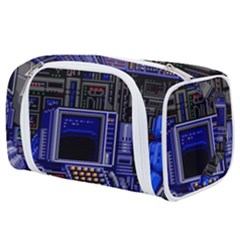 Blue Computer Monitor With Chair Game Digital Art Toiletries Pouch by Bedest