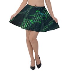 Green And Black Abstract Digital Art Velvet Skater Skirt by Bedest