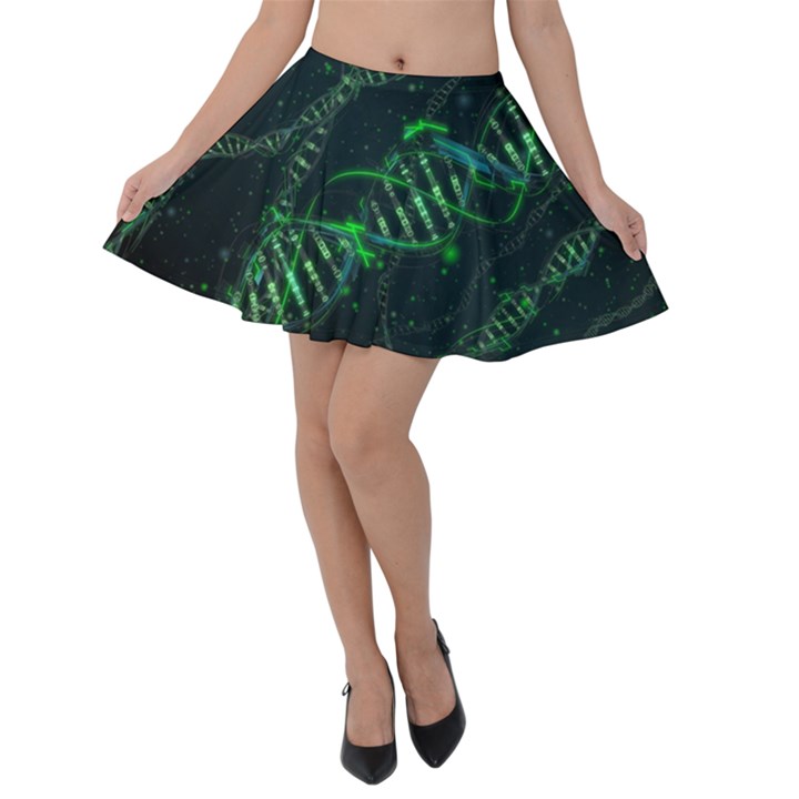 Green And Black Abstract Digital Art Velvet Skater Skirt