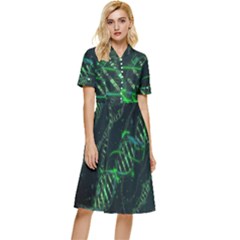 Green And Black Abstract Digital Art Button Top Knee Length Dress by Bedest