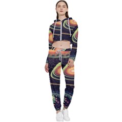 Psychedelic Trippy Abstract 3d Digital Art Cropped Zip Up Lounge Set by Bedest